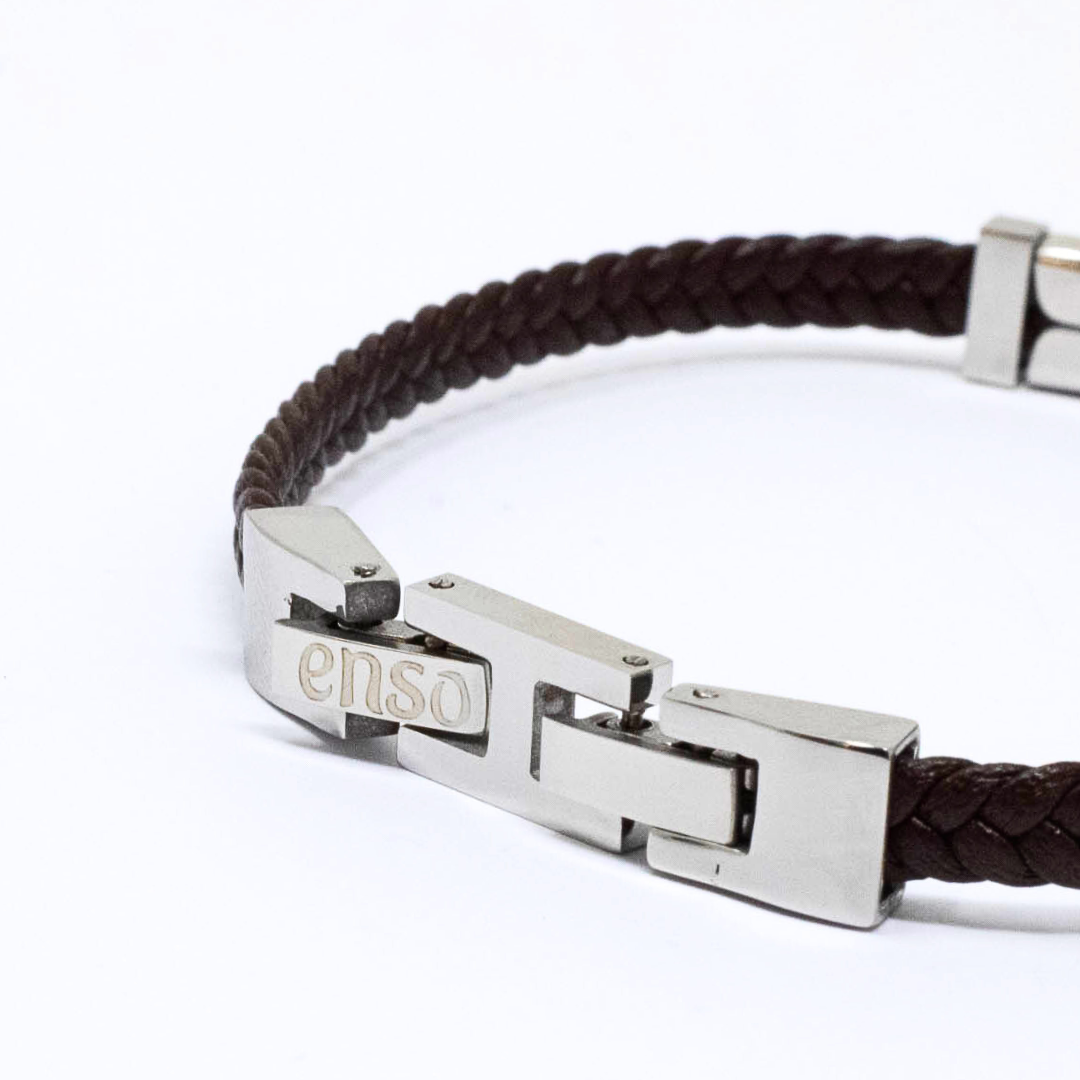 Black leather double 316l steel bracelet