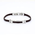 Load image into Gallery viewer, Black leather double 316l steel bracelet
