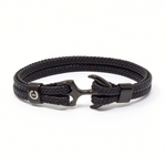 Load image into Gallery viewer, Black anchor bracelet brown leather
