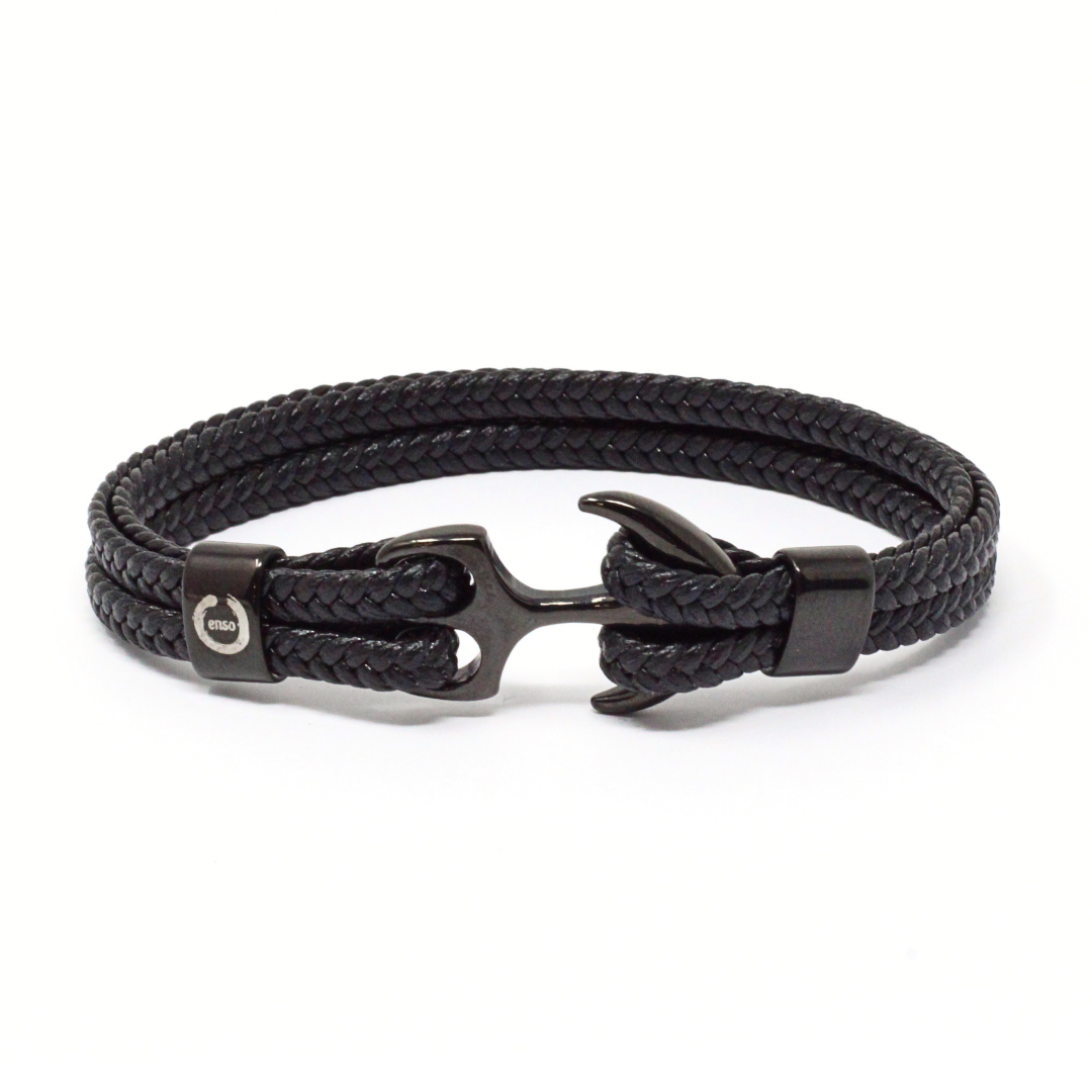 Black anchor bracelet brown leather