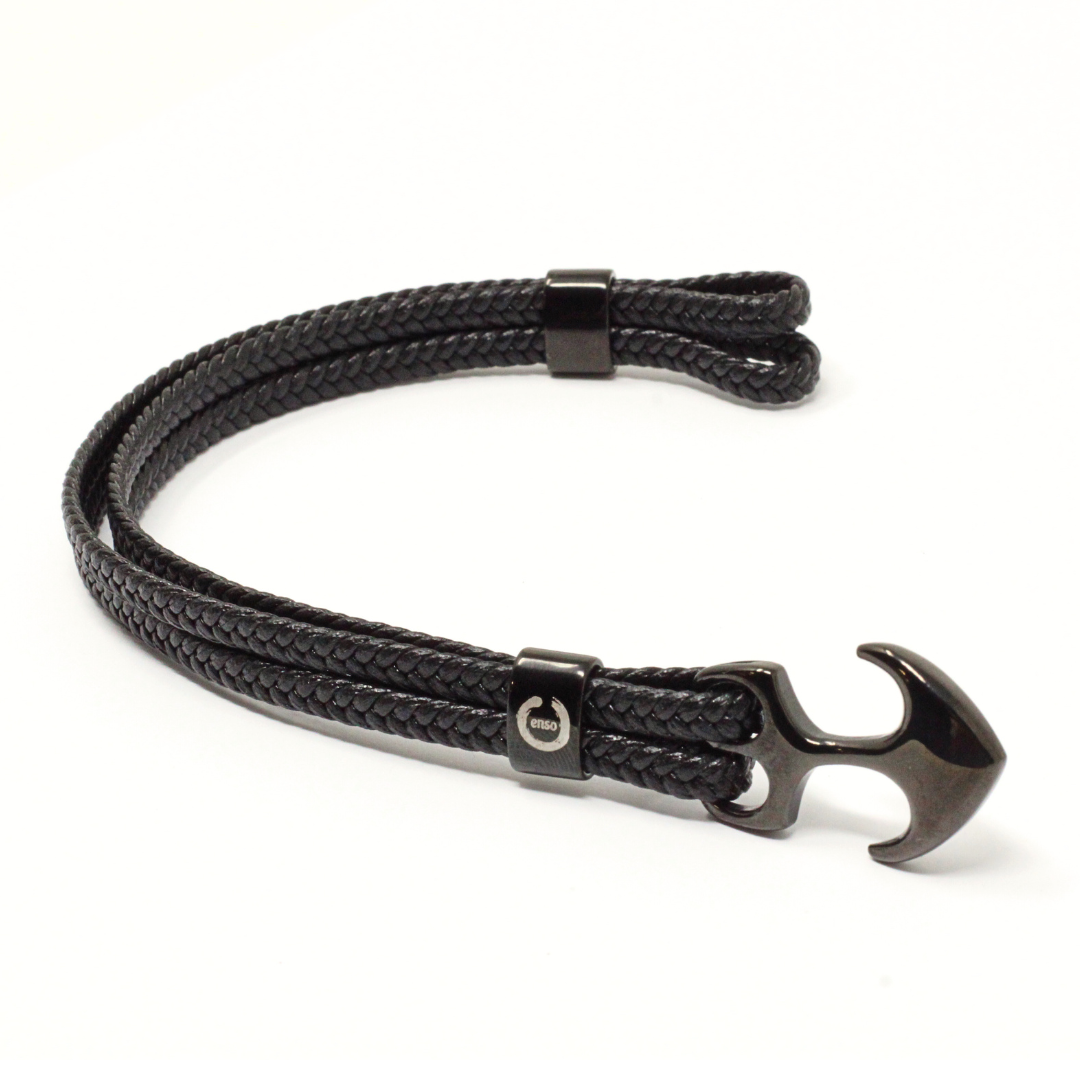 Black anchor bracelet brown leather