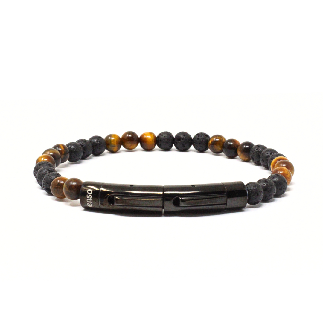 Lava and tiger eye double clasp bracelet