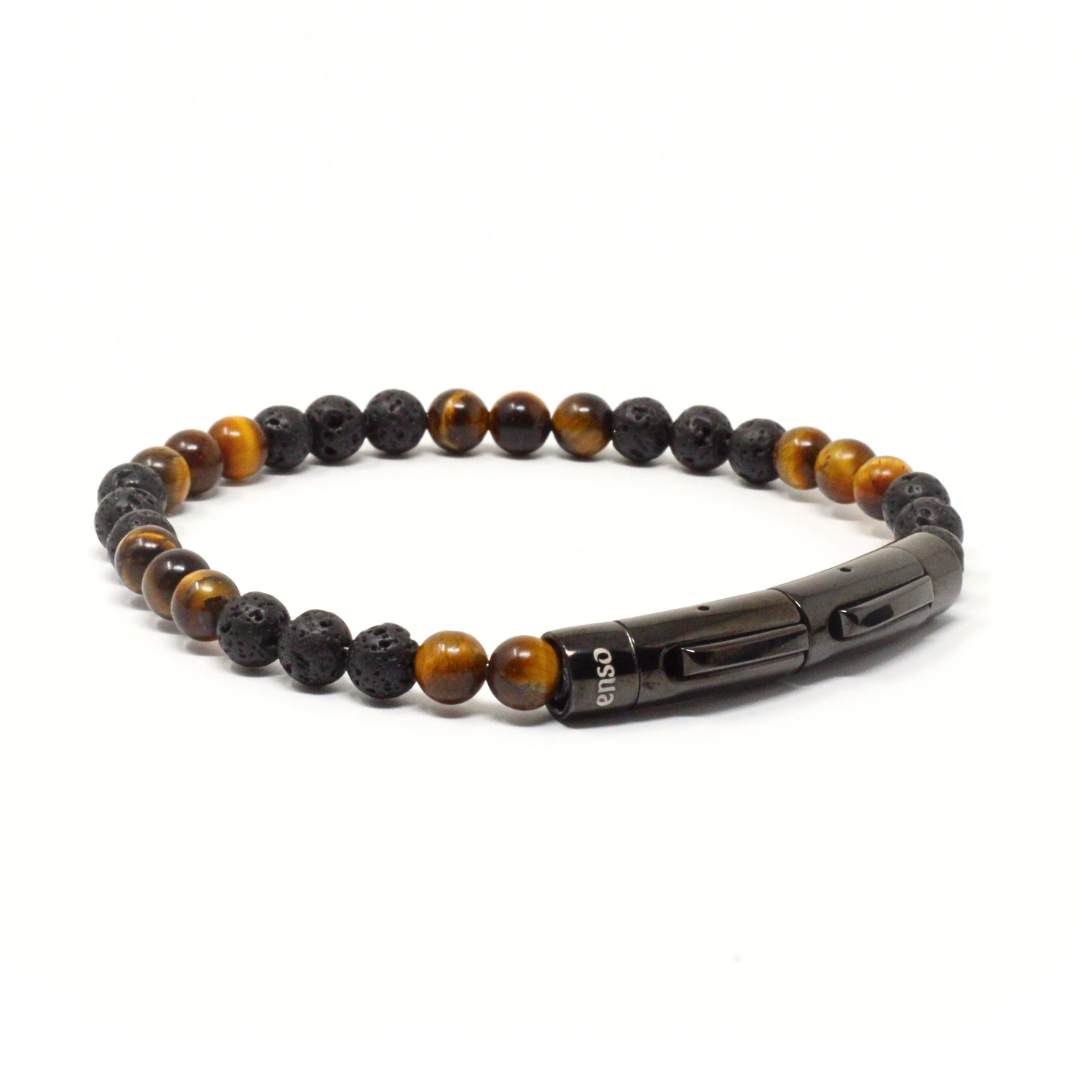 Lava and tiger eye double clasp bracelet