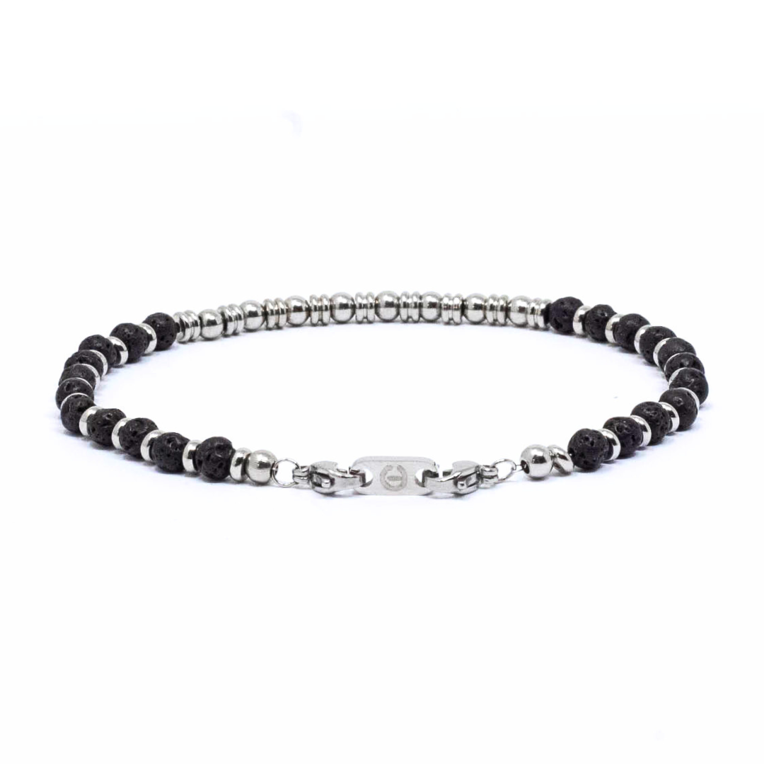 Men's 316L steel and lava bracelet