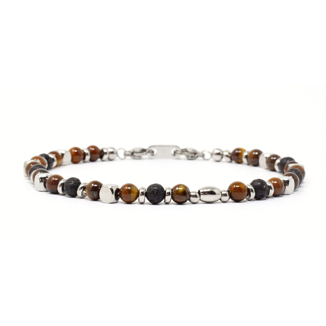 316L Steel Bracelet with Lava and Tiger's Eye