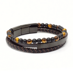 Load image into Gallery viewer, Triple lava and brown leather bracelet
