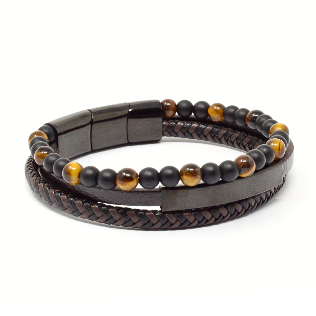 Triple lava and brown leather bracelet