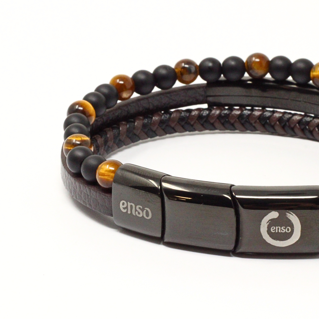 Triple lava and brown leather bracelet