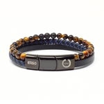 Load image into Gallery viewer, Lava and blue tiger eye triple bracelet
