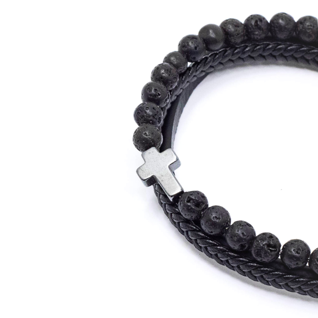 Triple lava cross bracelet