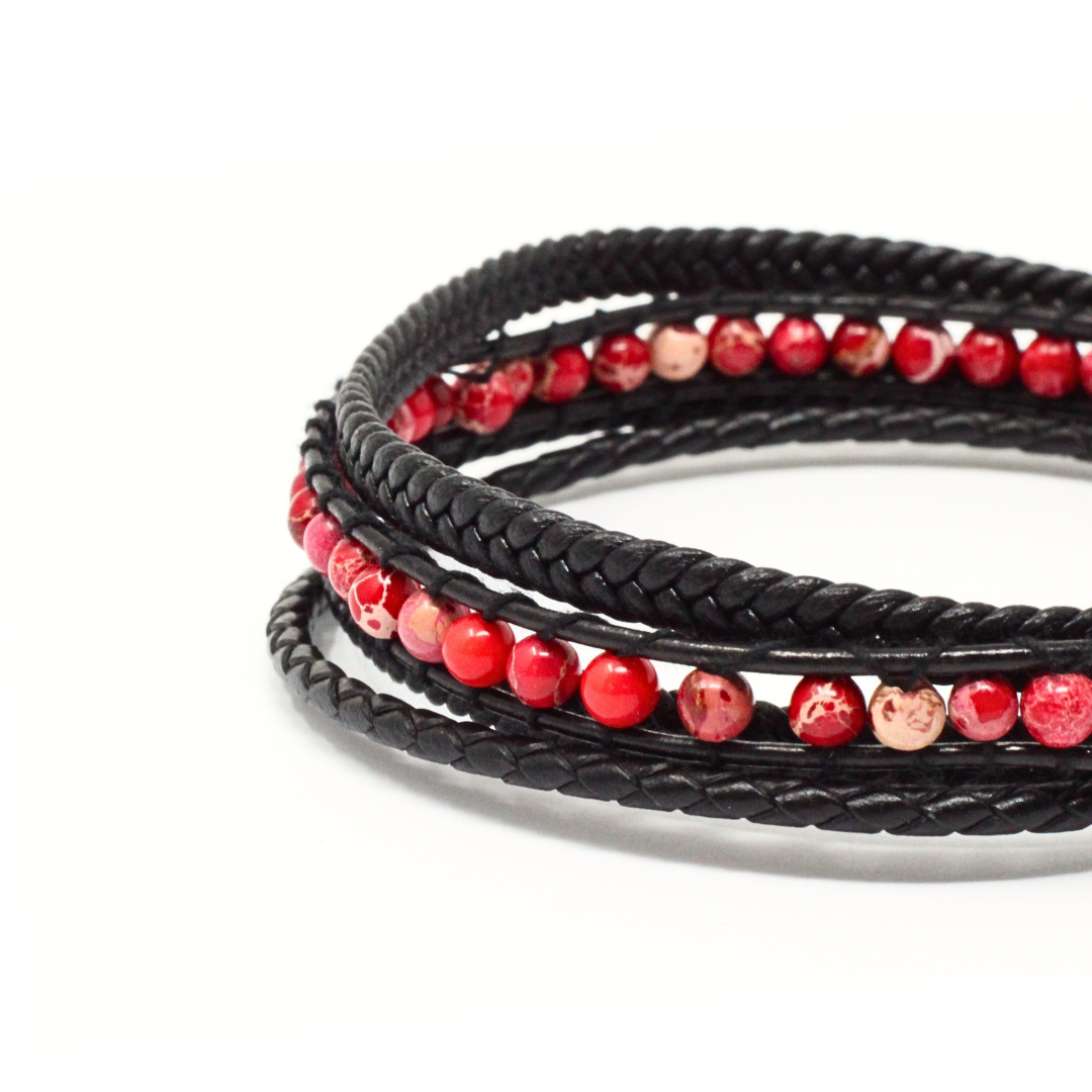 Brazalete cuatruple bolas rojas