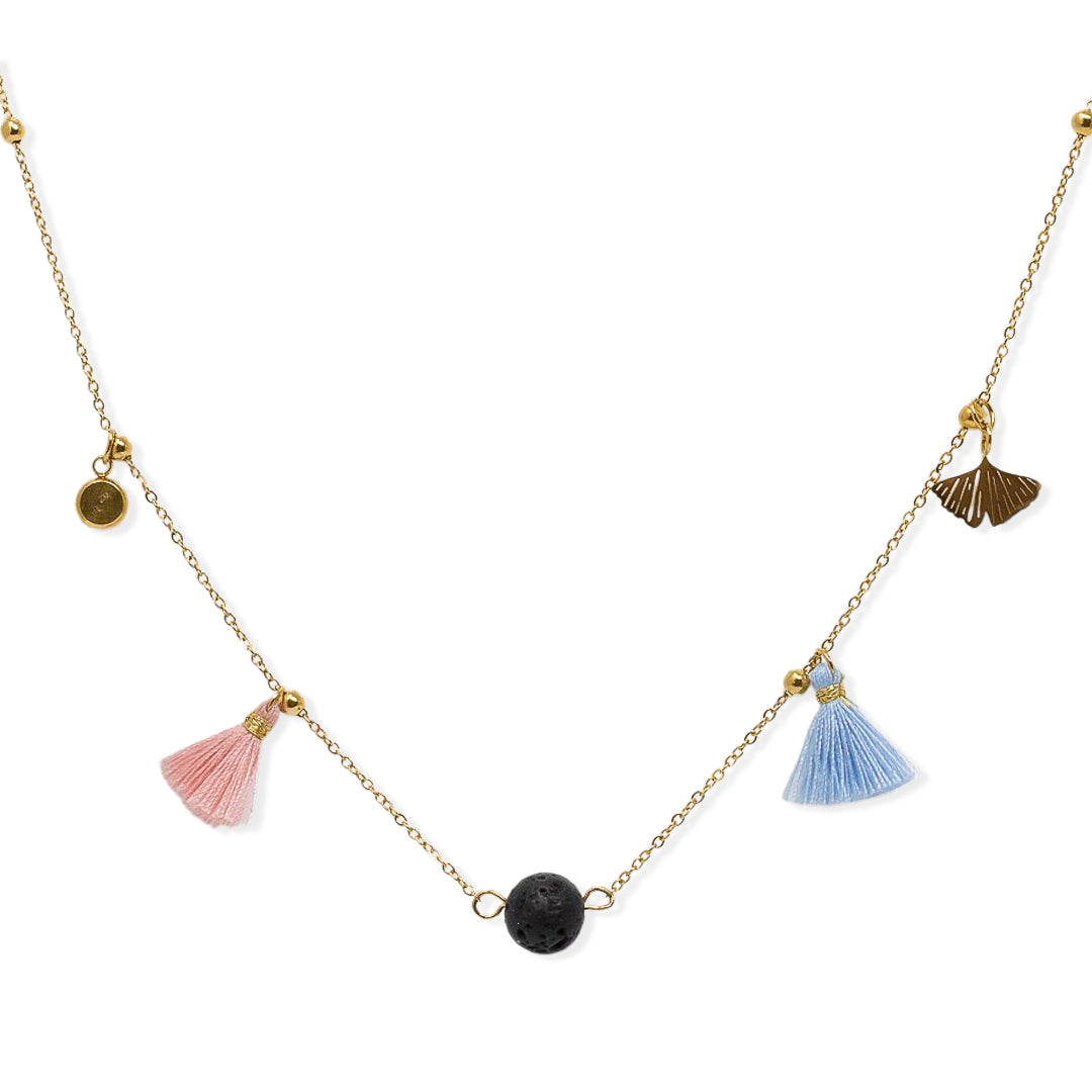 Blue and pink gold plated steel pendant