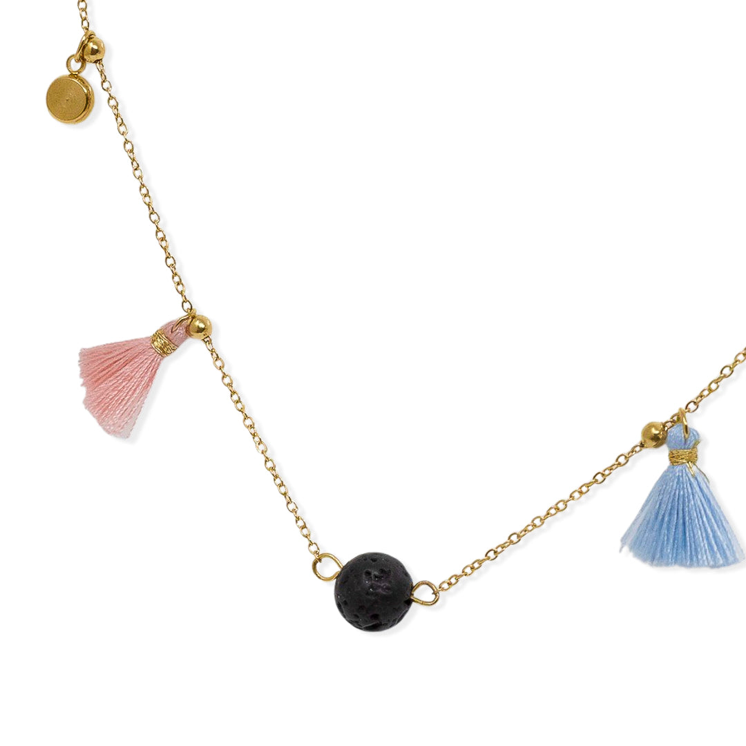 Blue and pink gold plated steel pendant