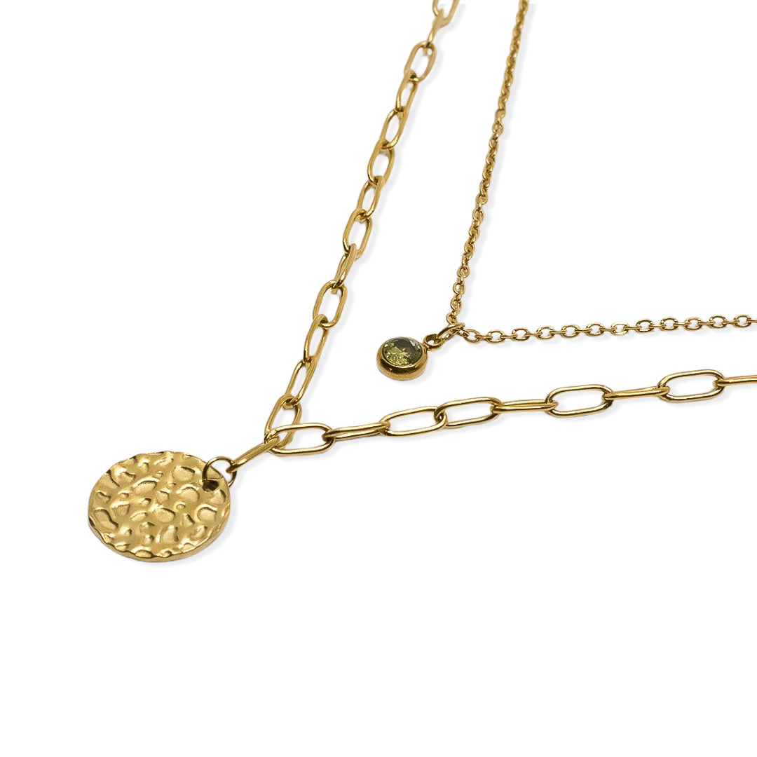 Double olivine gold plated pendant