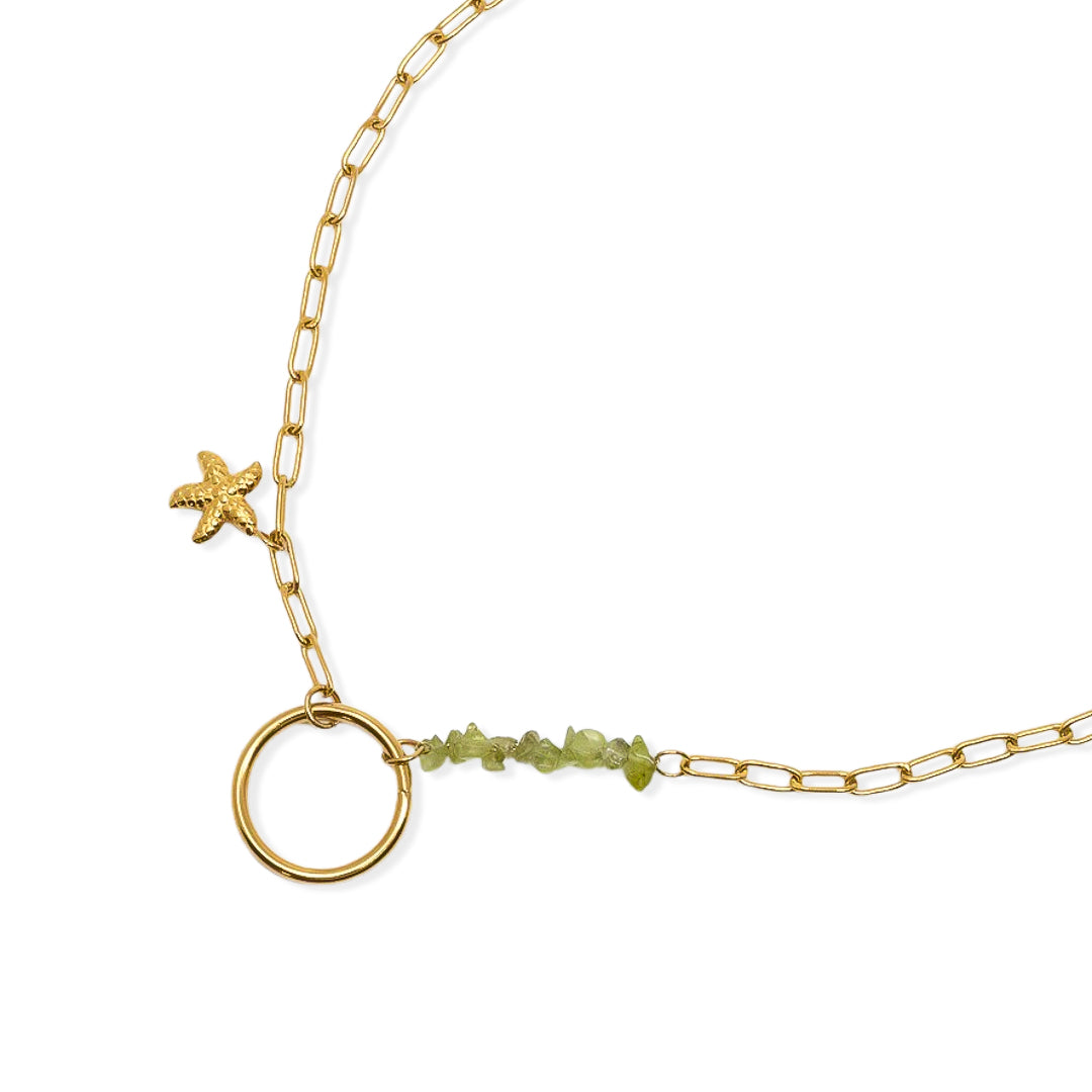 Gold plated steel pendant with olivine circle