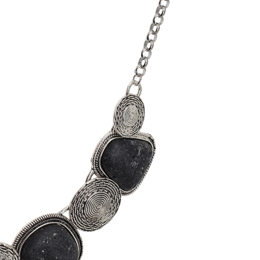 Crystal and lava silver necklace