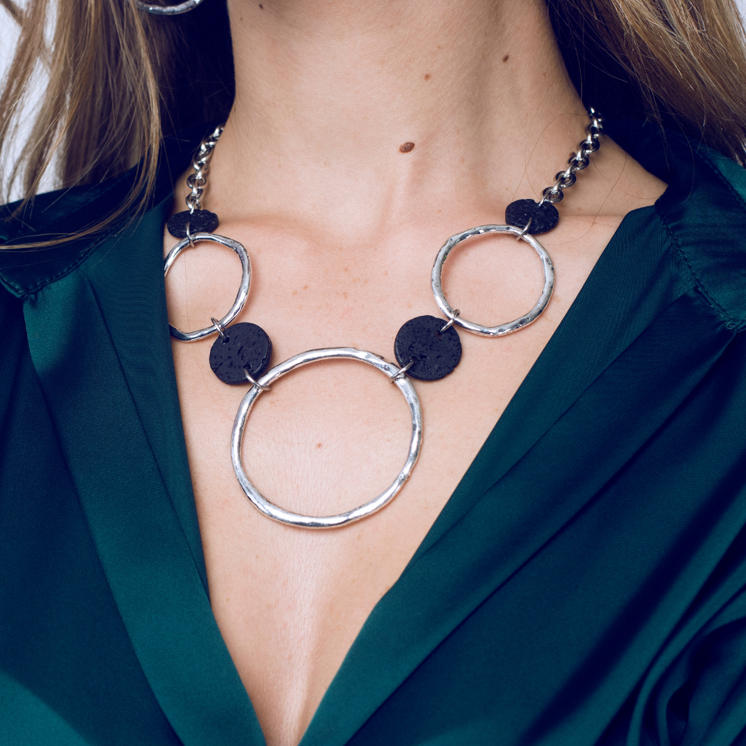 metal and lava circle necklace