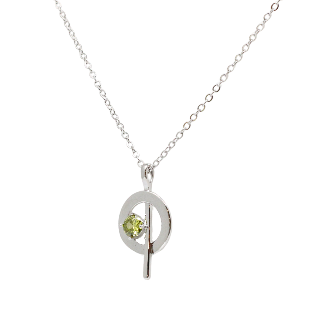 Silver and peridot circle stick pendant