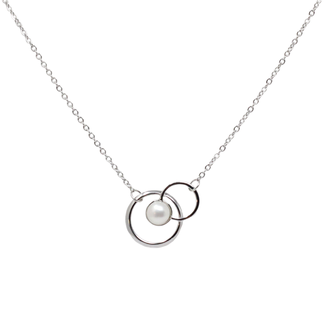 Silver double pearl circle pendant