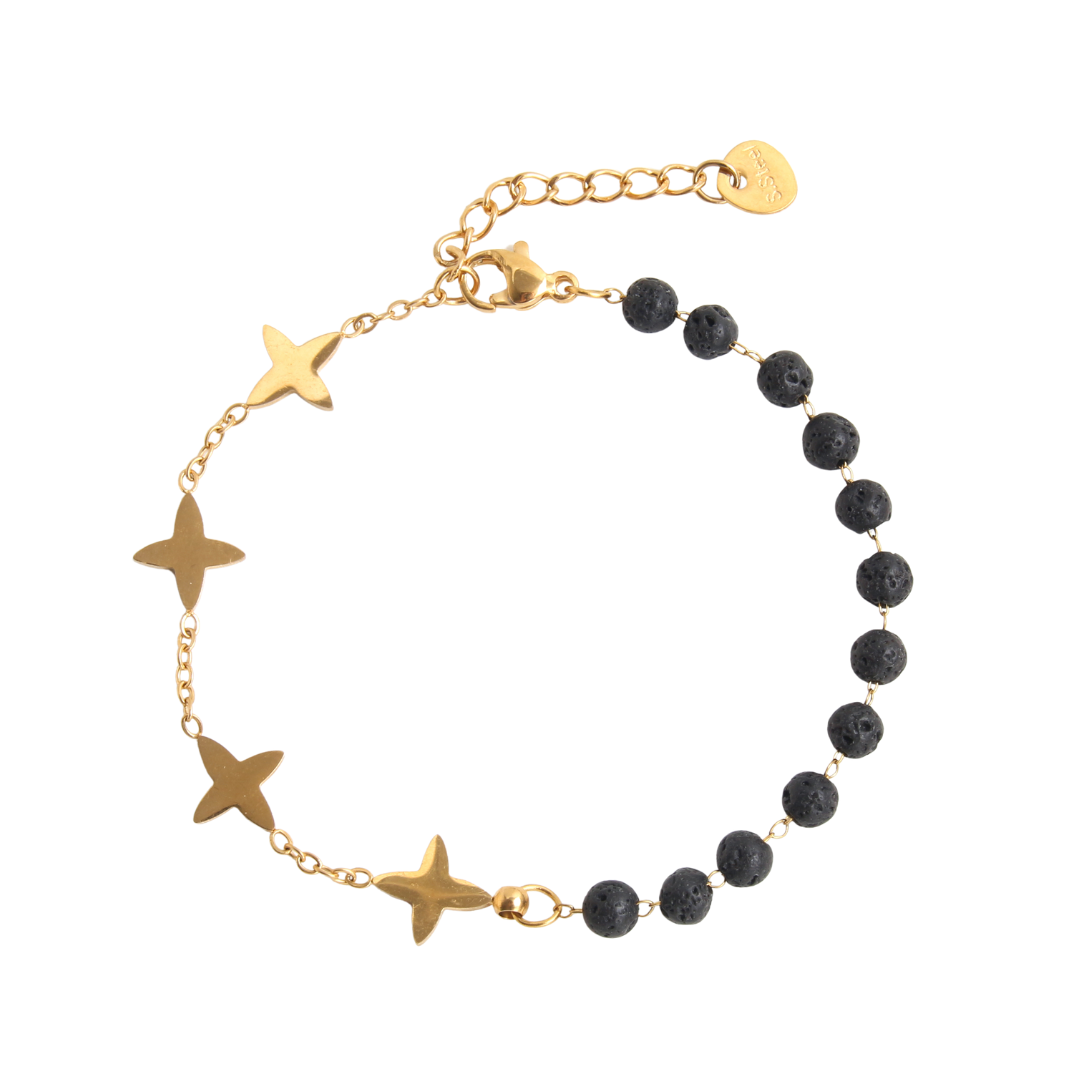 Pulsera acero baño oro estrellas lavas