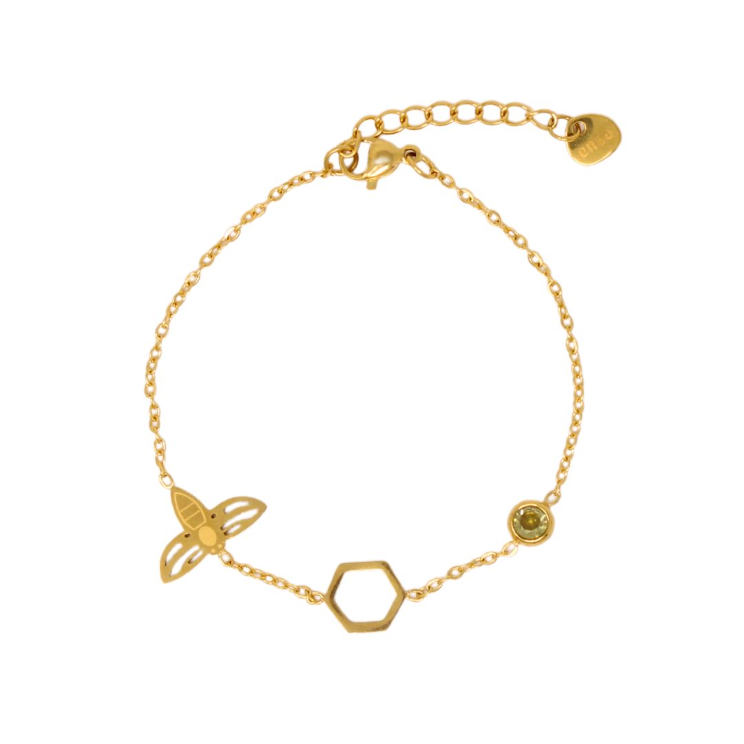 Pulsera acero baño oro exagono olivina