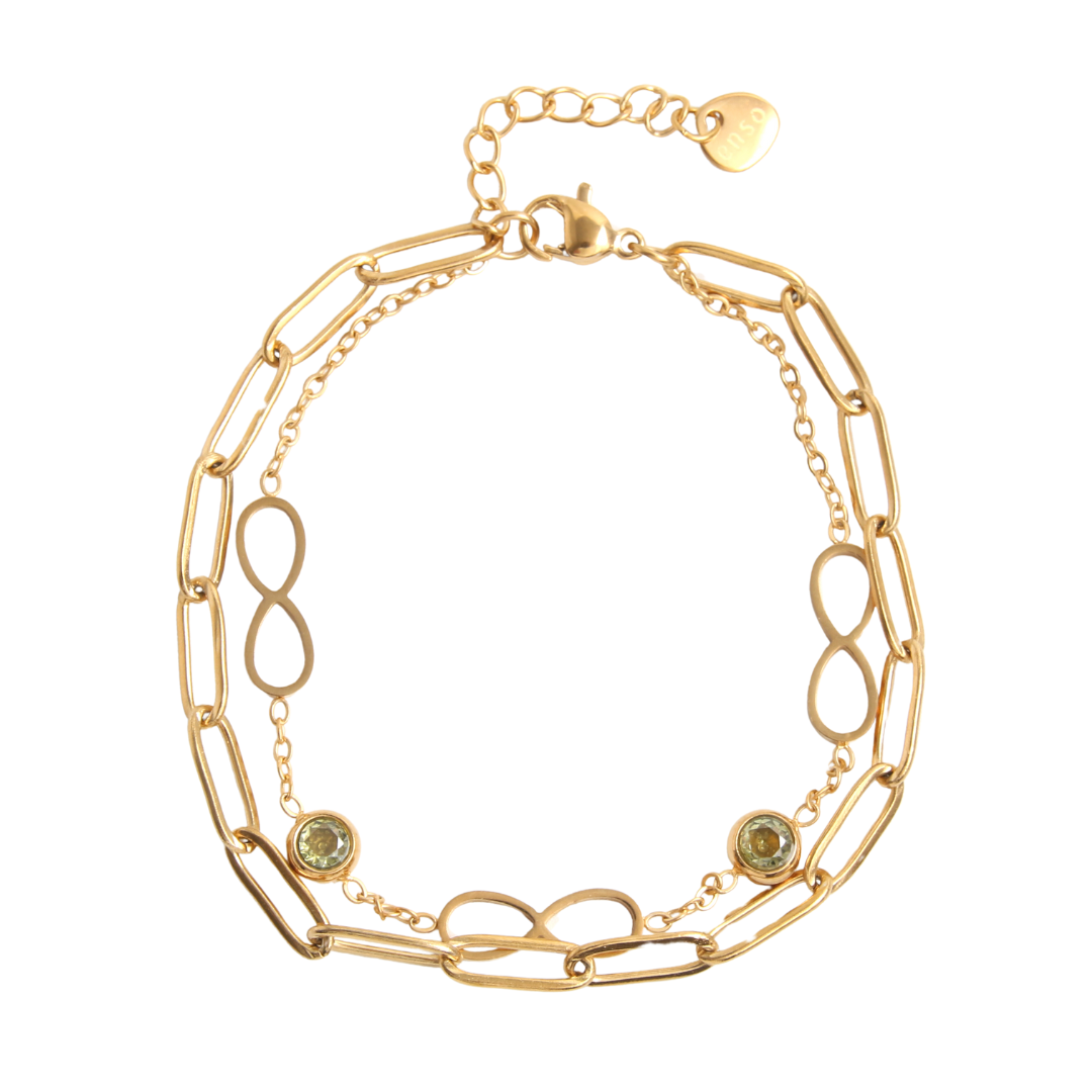 Double olivine gold plated steel bracelet