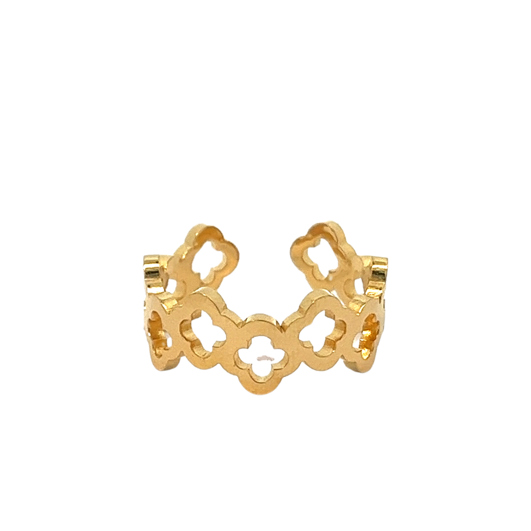 Adjustable clover gold plated steel ring