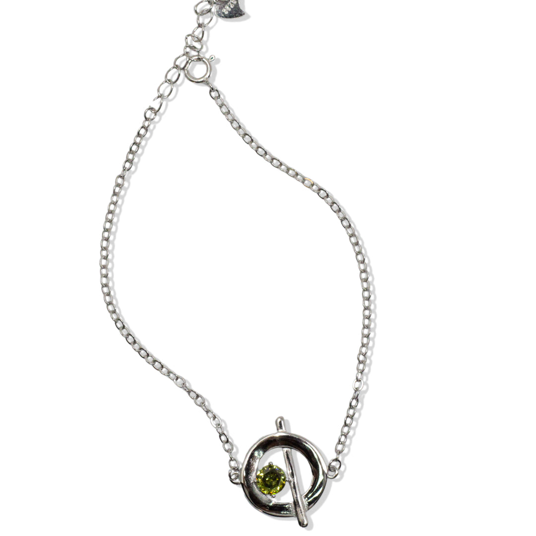 Silver Bracelet with Peridot in Circular Design