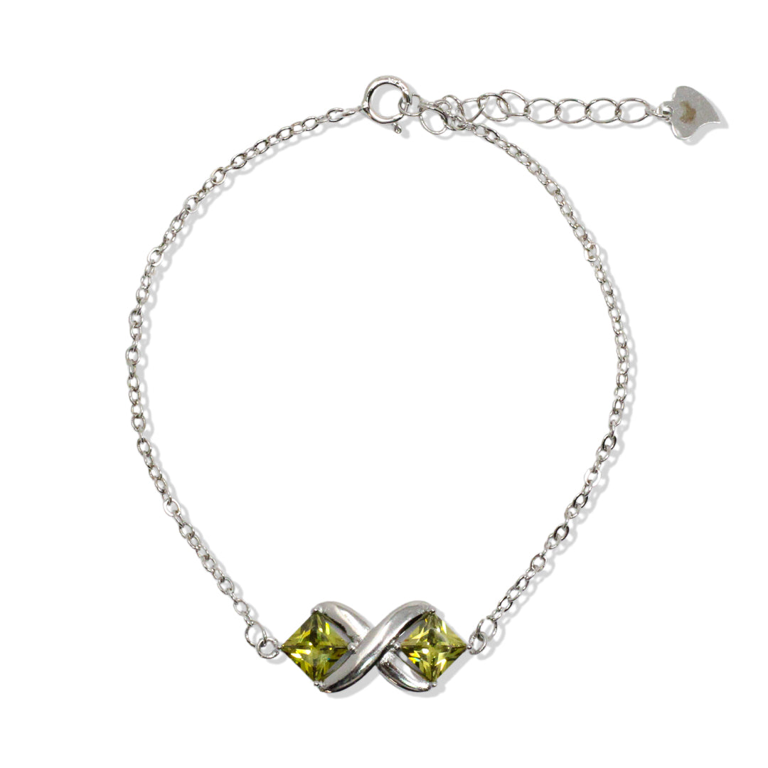 Silver Bracelet with Peridot Set in X Design