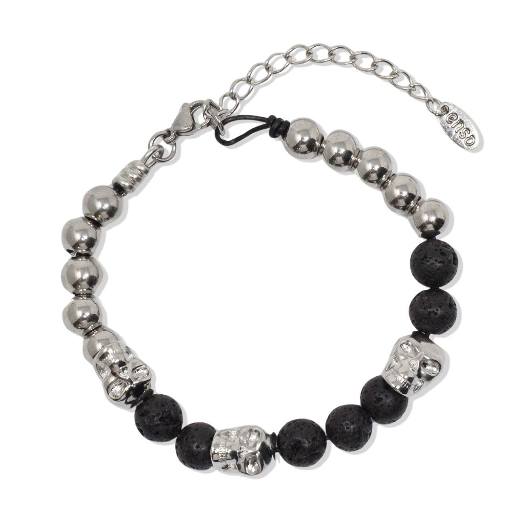 Zamak lava ball and skull bracelet