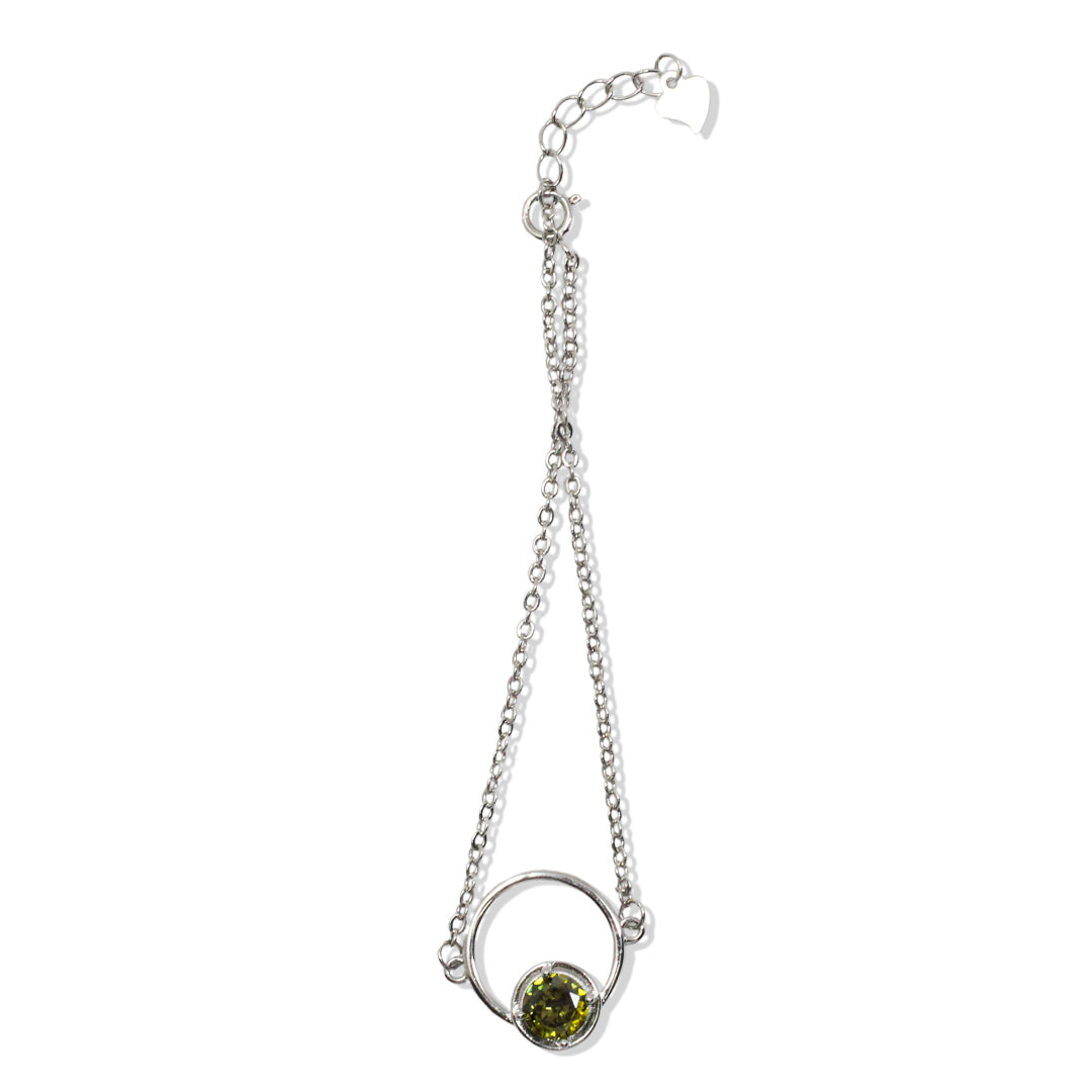 Silver Bracelet with Double Peridot Circle