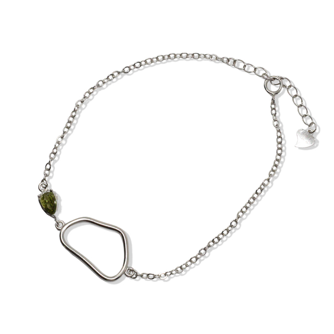 Silver Bracelet with Crimped Peridot