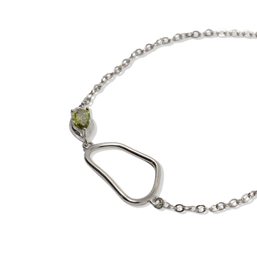 Silver Bracelet with Crimped Peridot