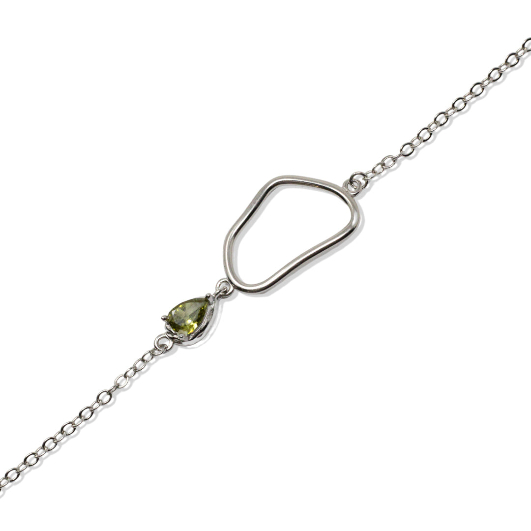 Silver Bracelet with Crimped Peridot