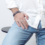 Load image into Gallery viewer, Steel and mother of pearl ring
