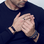 Load image into Gallery viewer, Black cross and CZ steel ring
