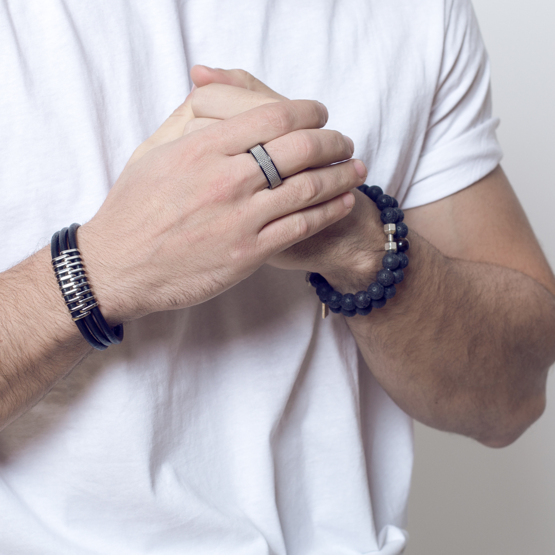 Anillo acero negro malla