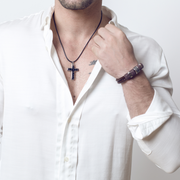 Brazalete cuero marron doble  acero 316l