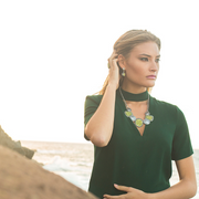 Silver necklace three peridot medals