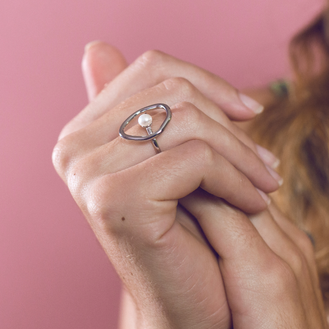 Silver and pearl ring