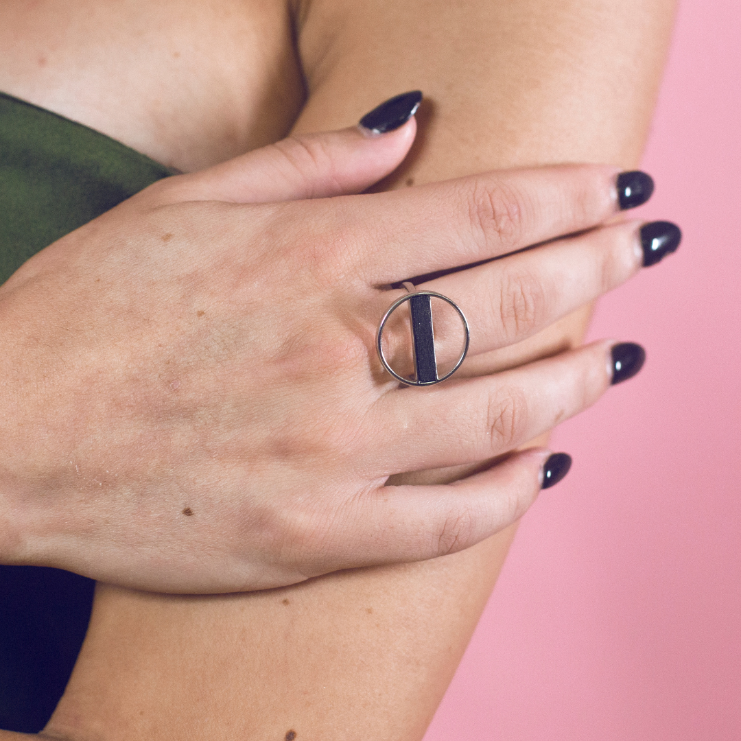 Palm wood silver ring