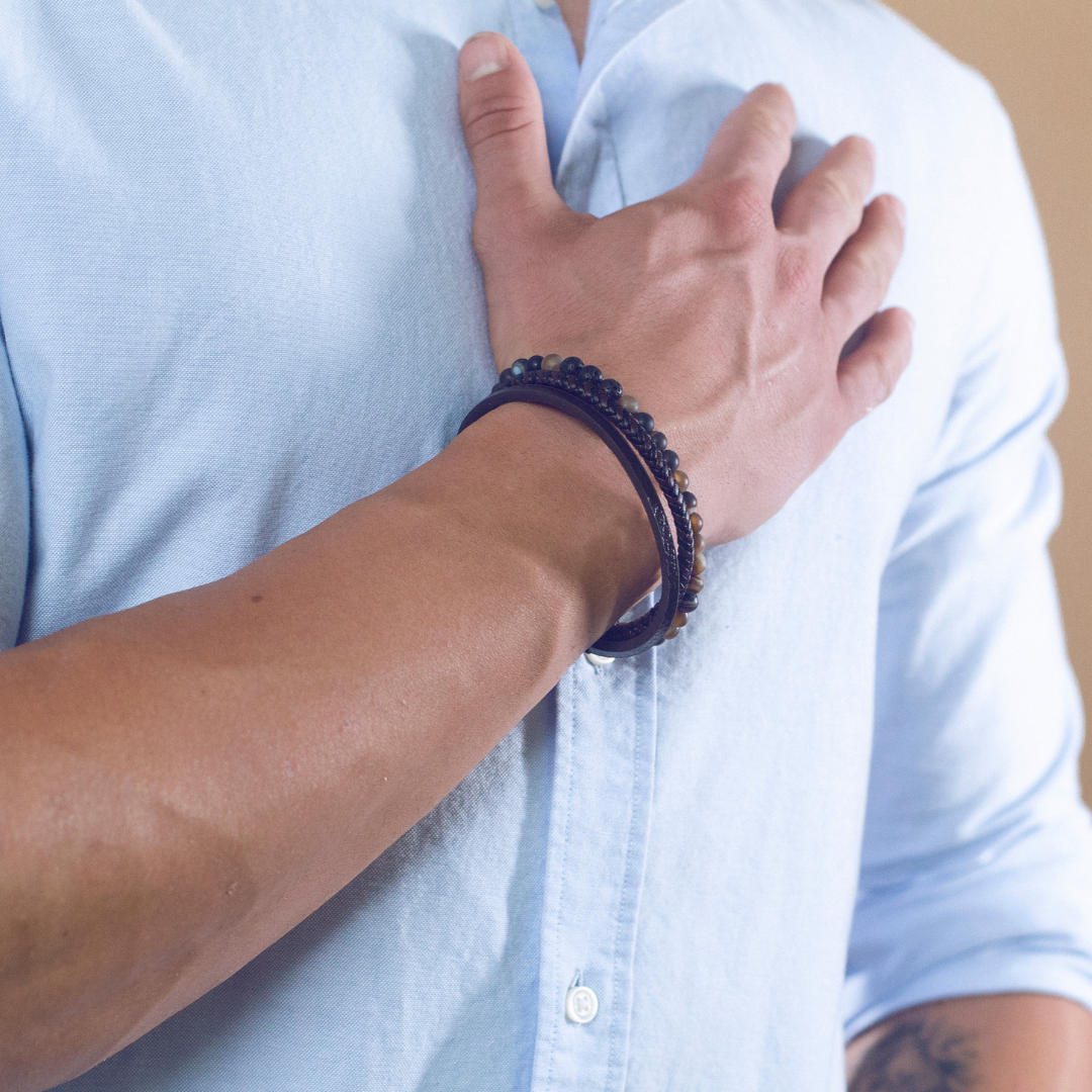 Double lava and tiger leather bracelet