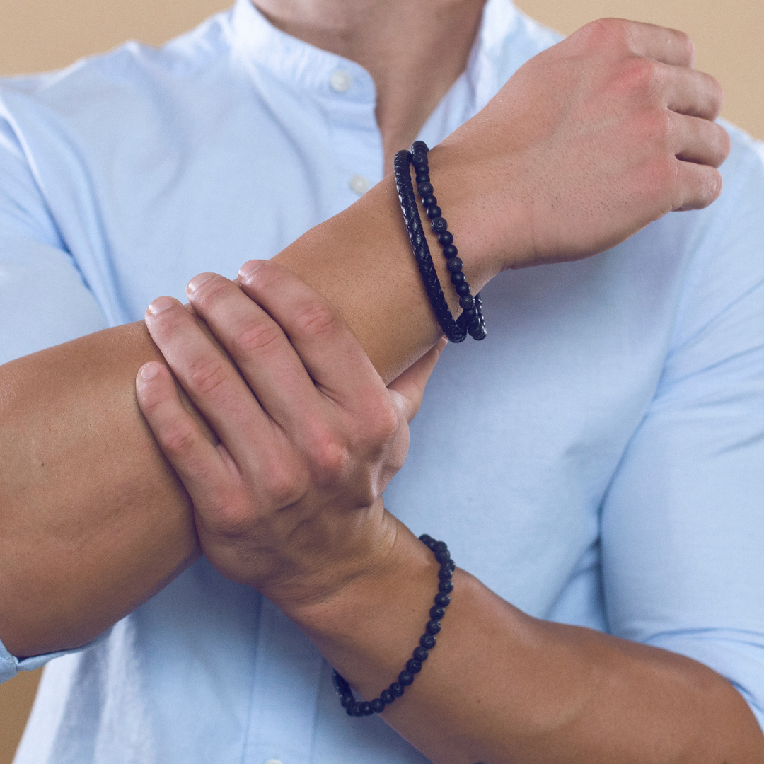 Lava leather and polished crystal bracelet