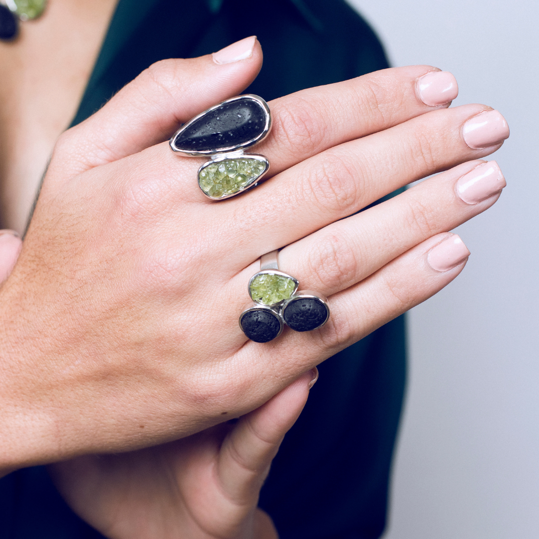 Lava and peridot ring