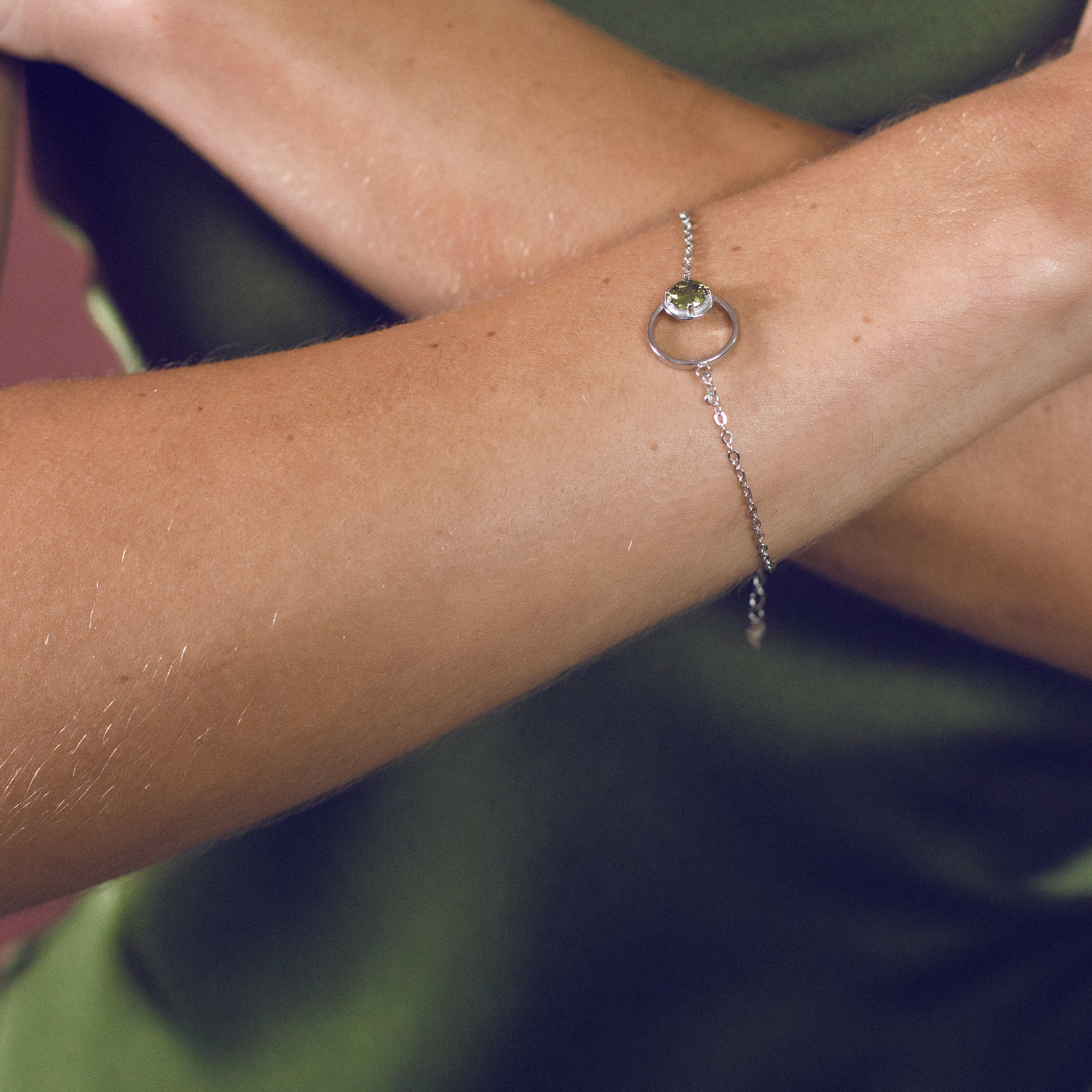 Silver Bracelet with Double Peridot Circle