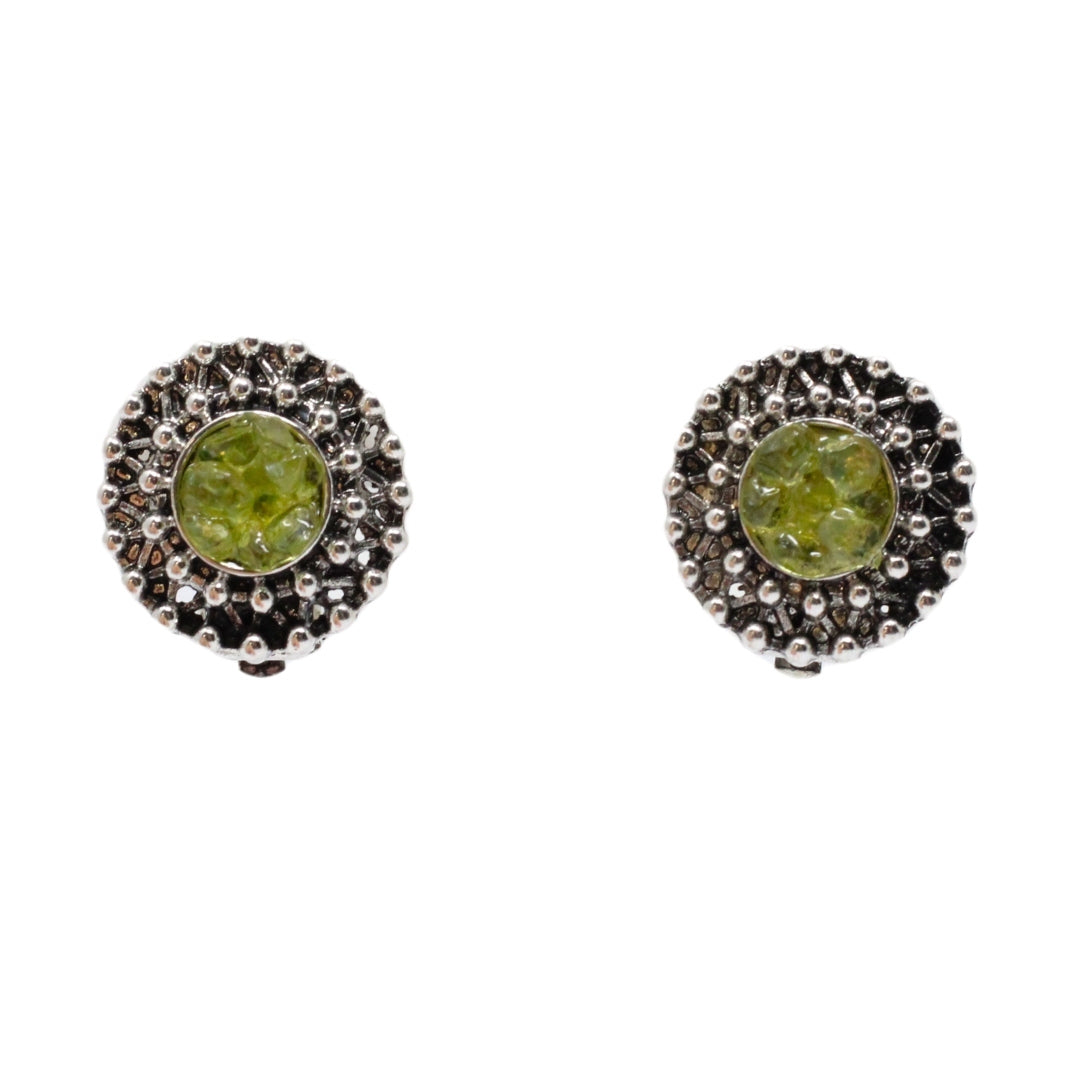 Round peridot clip earring