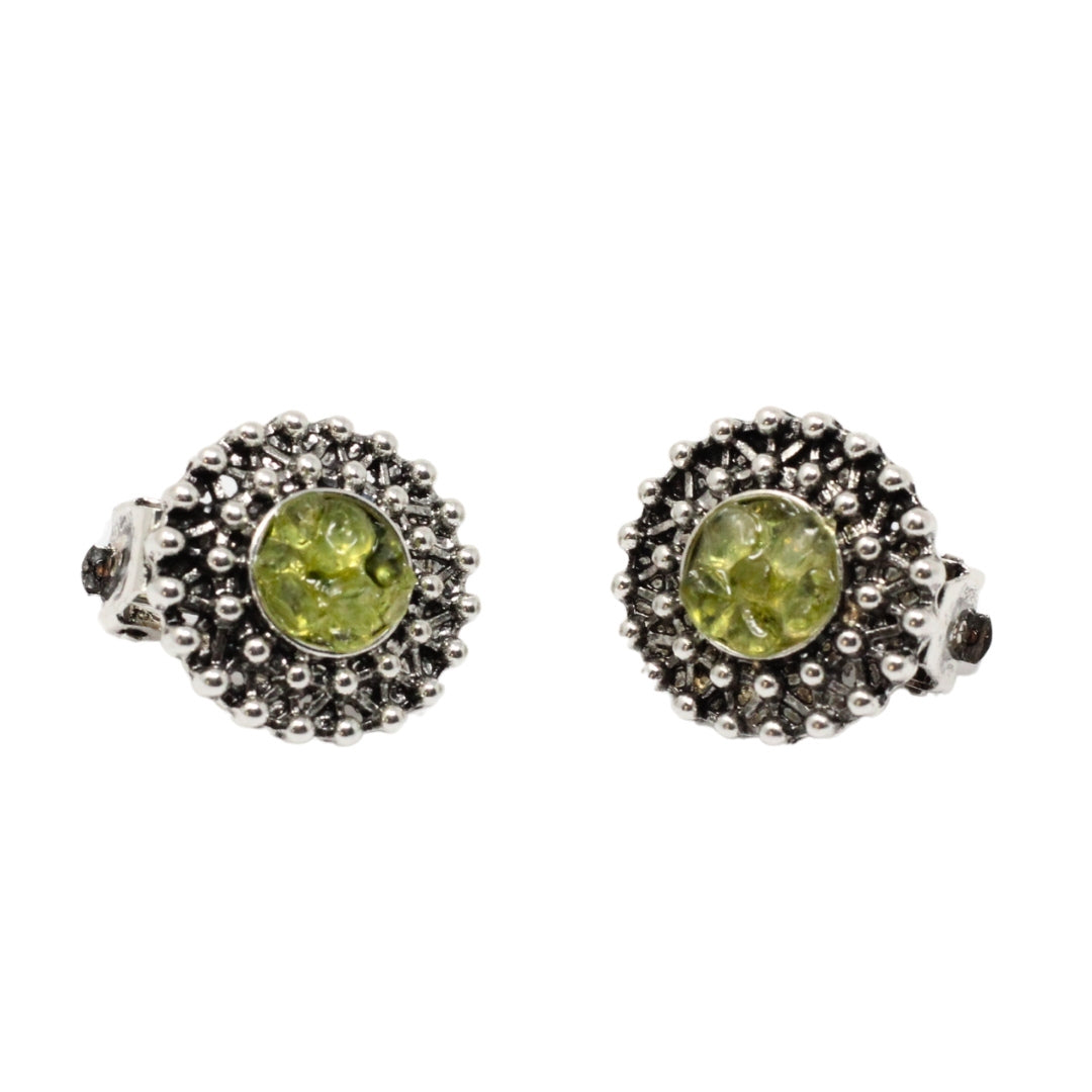 Round peridot clip earring