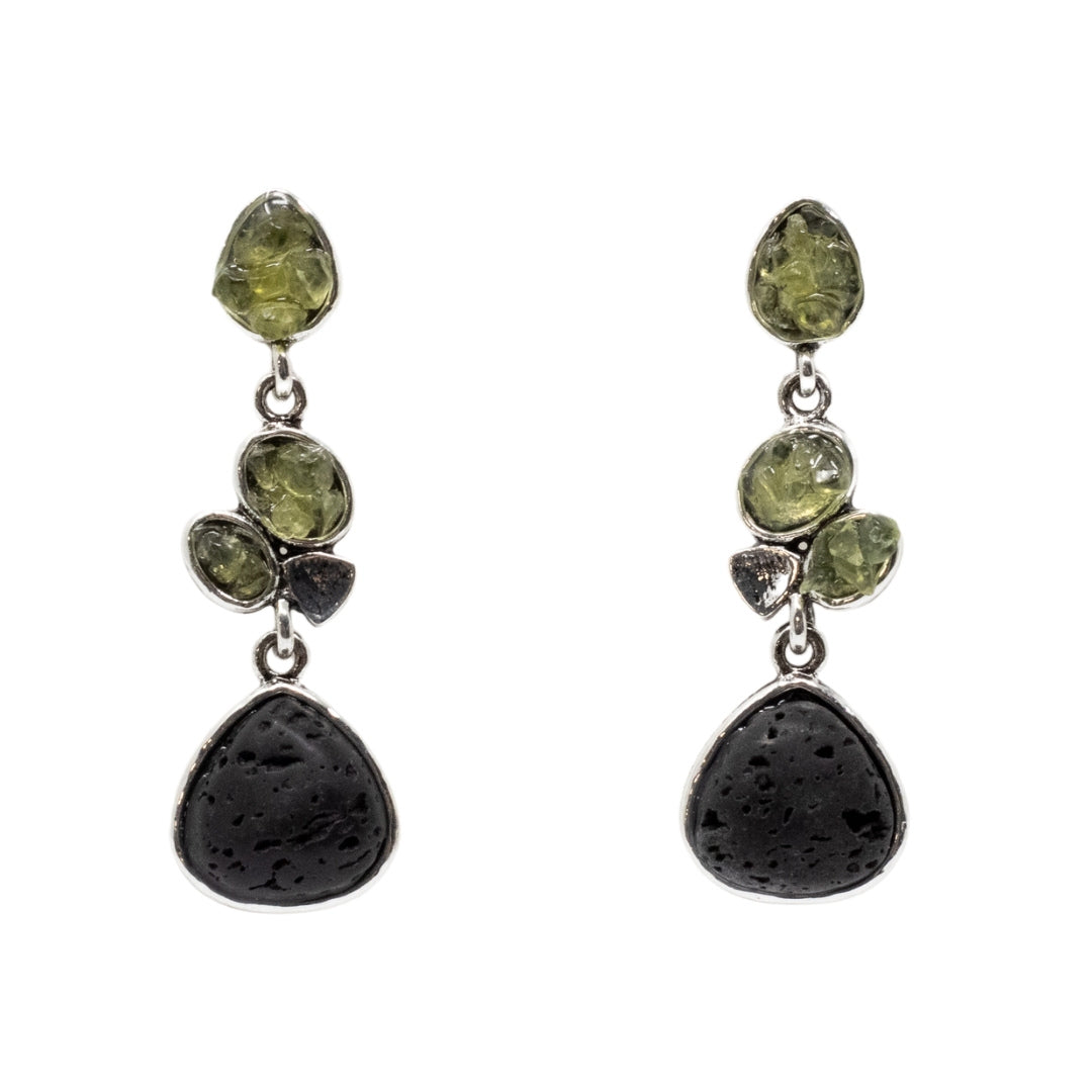 Lava and peridot earring