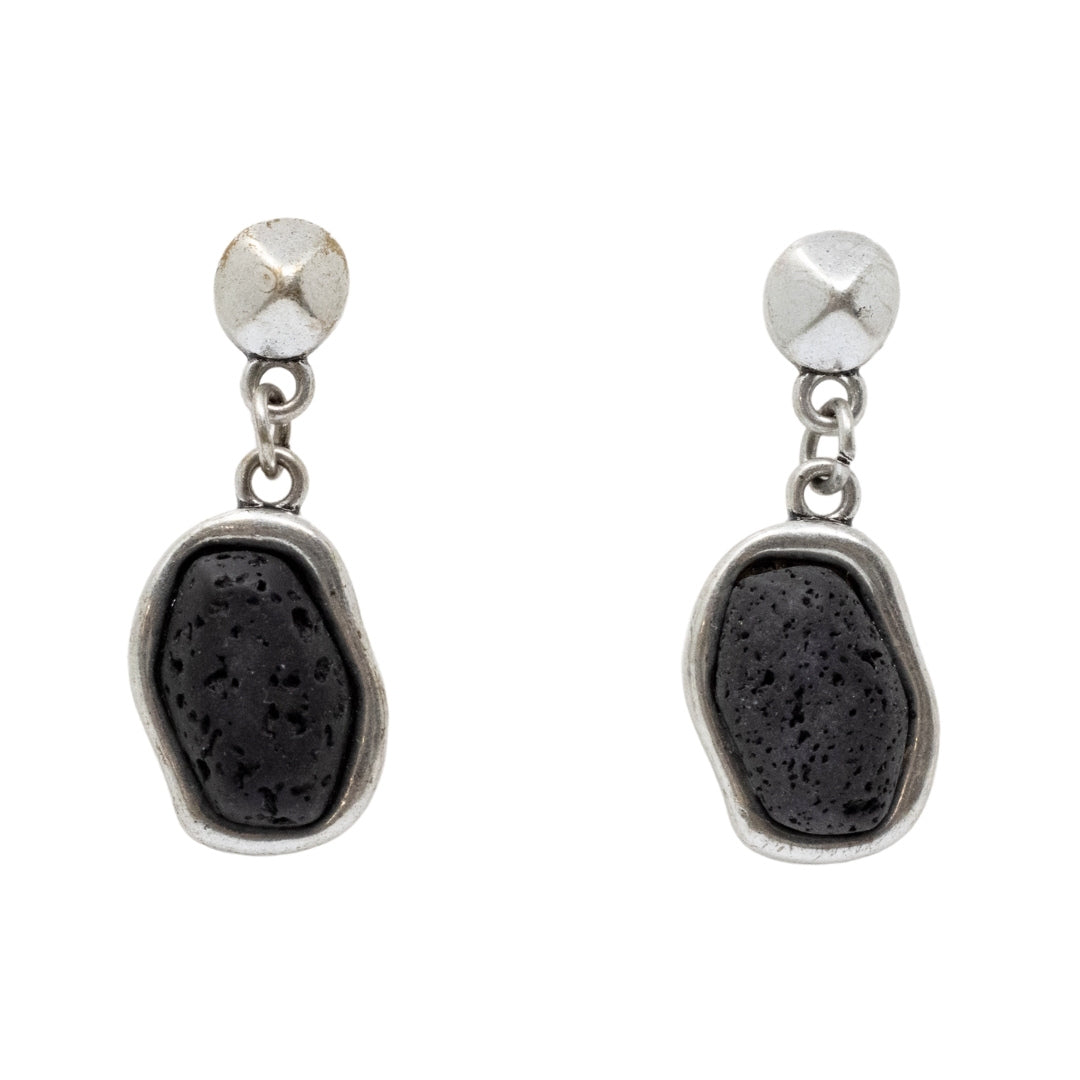 Long silver lava earrings