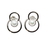 Load image into Gallery viewer, Silver and pear earring with double circle
